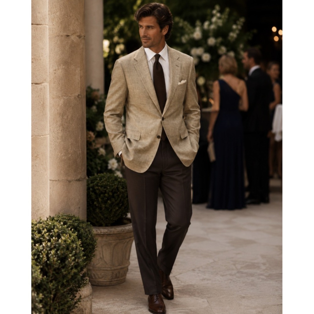 Jos. A. Bank Silk Sport‎ Coat Mens 46L Tan Textured Two Button Classic Luxury